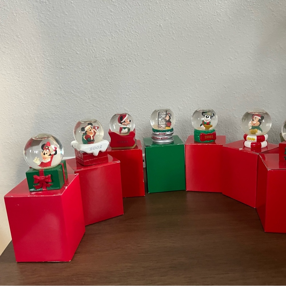 Disney Red and Green Holiday Snow Globes